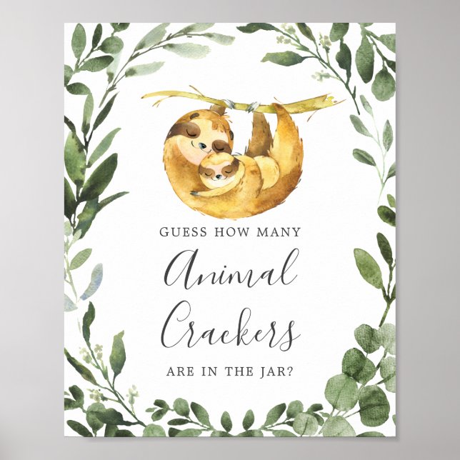 Poster Sloth Baby shower Devine Combien De Crackers Anima (Devant)