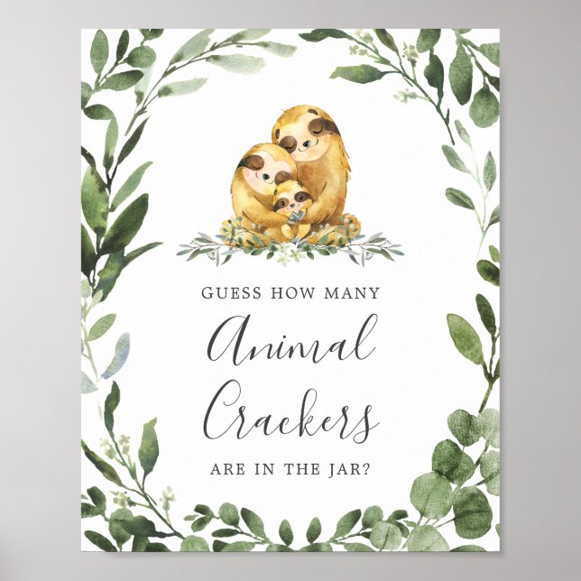 Poster Sloth Baby shower Devine Combien De Crackers Anima (Devant)