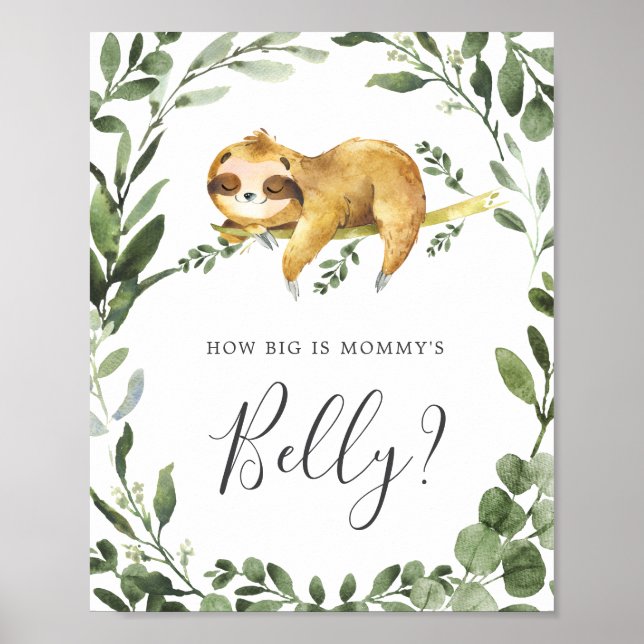 Poster Sloth Baby shower Devine la taille du ventre de ma (Devant)