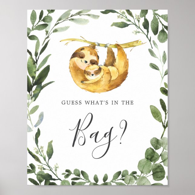 Poster Sloth Baby shower Devinez ce qu'il y a dans le jeu (Devant)