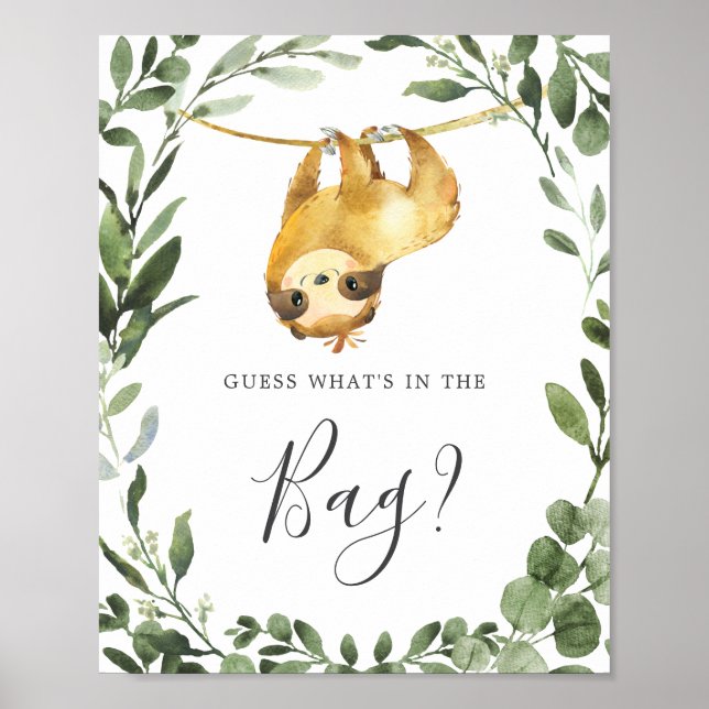 Poster Sloth Baby shower Devinez ce qu'il y a dans le jeu (Devant)