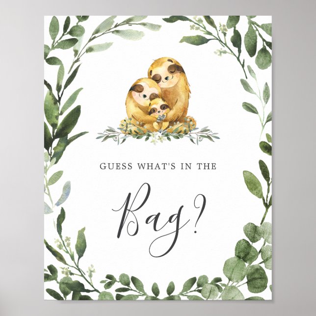 Poster Sloth Baby shower Devinez ce qu'il y a dans le jeu (Devant)