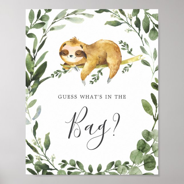 Poster Sloth Baby shower Devinez ce qu'il y a dans le jeu (Devant)