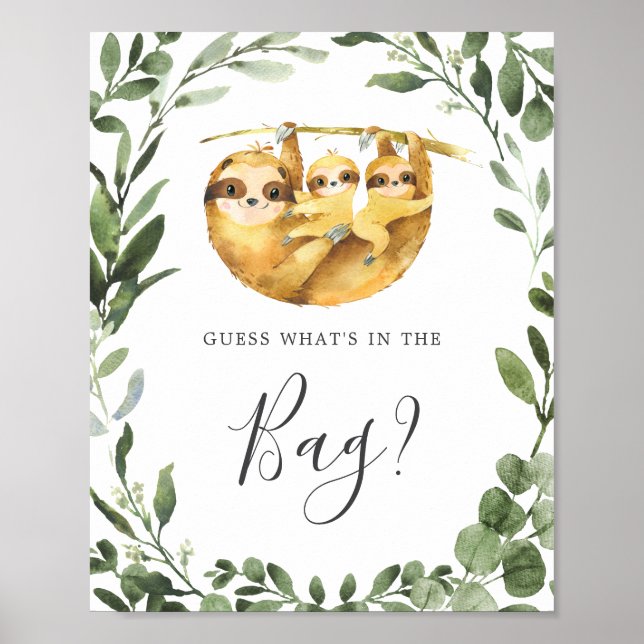 Poster Sloth Baby shower Devinez ce qu'il y a dans le jeu (Devant)