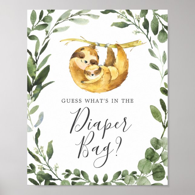 Poster Sloth Baby shower Devinez ce qu'il y a dans le sac (Devant)