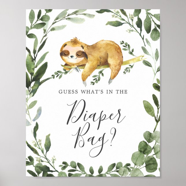 Poster Sloth Baby shower Devinez ce qu'il y a dans le sac (Devant)