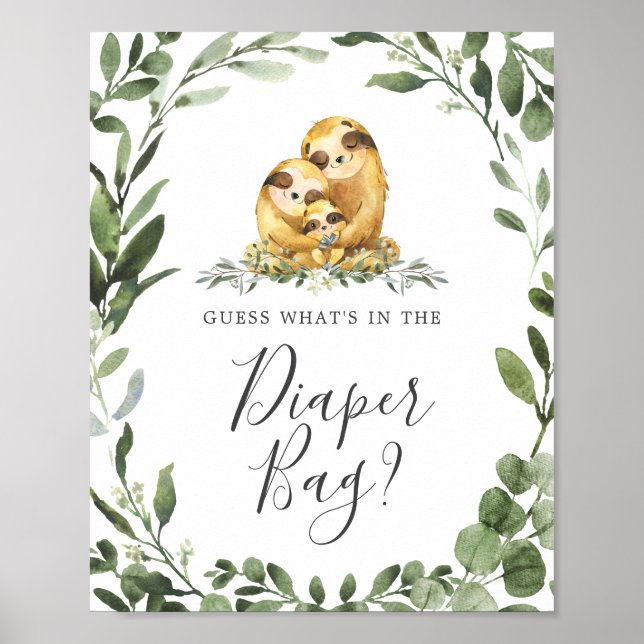 Poster Sloth Baby shower Devinez ce qu'il y a dans le sac (Devant)