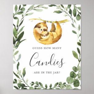 Poster Sloth Baby shower Devinez combien de bonbons Signe