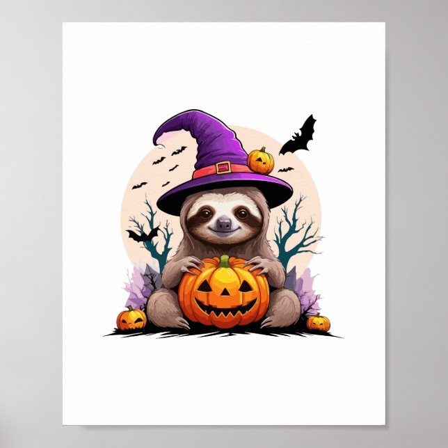 Poster Sloth Casquette rose Halloween (Devant)