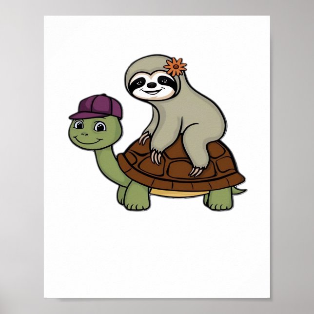 Poster Sloth chevauchant une tortue T-Shirt classique (Devant)