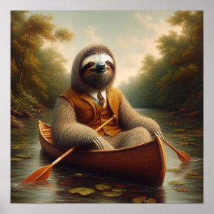 Poster Sloth Dans Un Canoë