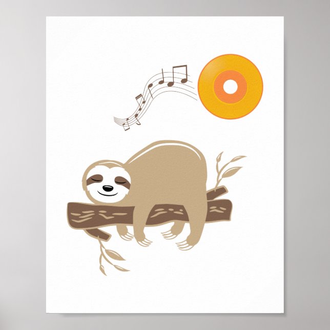 Poster Sloth Dormir sur Musique Vinyl Record Soleil (Devant)