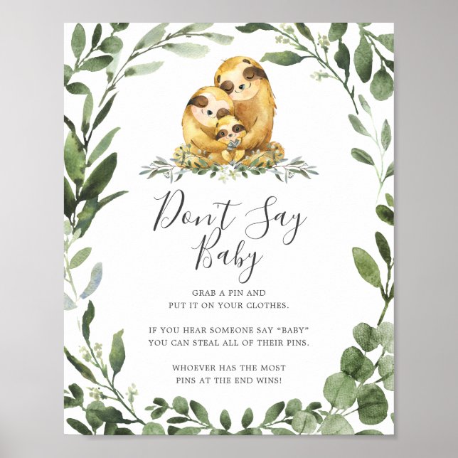 Poster Sloth Famille Baby shower ne pas dire bébé signe (Devant)