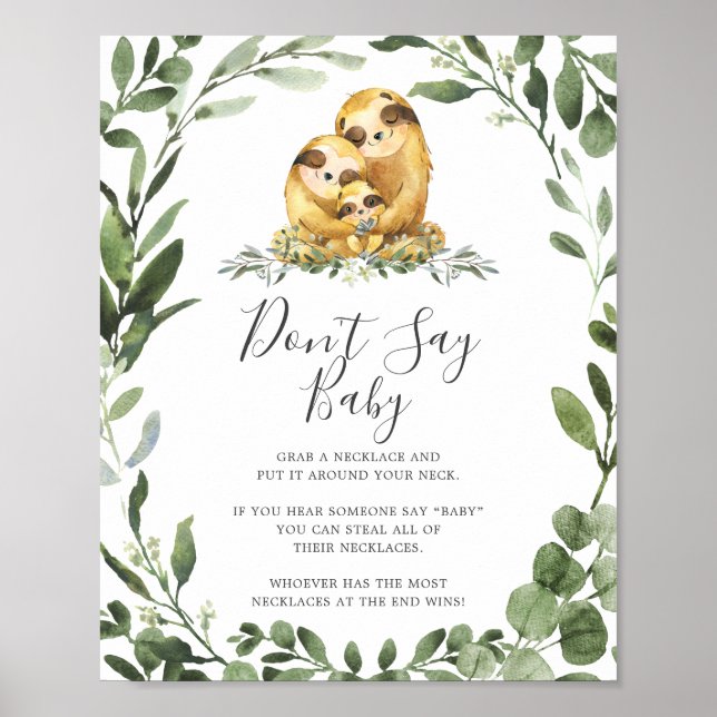 Poster Sloth Famille Baby shower ne pas dire bébé signe (Devant)