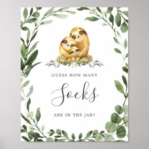 Poster Sloth Family Baby shower Devine Combien De Chausse