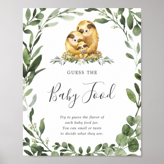Poster Sloth Family Baby shower Devine Le Panneau Aliment (Devant)
