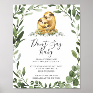 Poster Sloth Family Baby Shower Don't Say Baby Sign