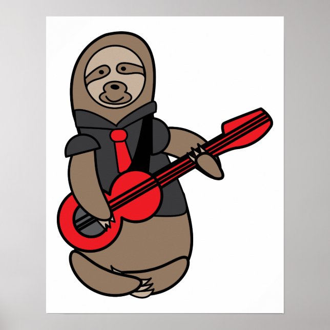 Poster Sloth Jouer Guitare Électrique Kawaii Cute (Devant)