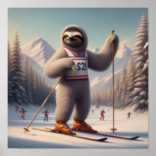 Poster Sloth Skiing