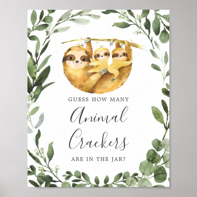 Poster Sloths Baby shower Devine Combien De Crackers Anim (Devant)