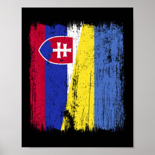 Poster Slovaquie Ukraine Demi-Drapeau Slovaque Ukrainien 