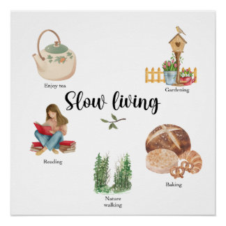 Poster Slow Living Watercolor Illustration – Cozy Cotage 
