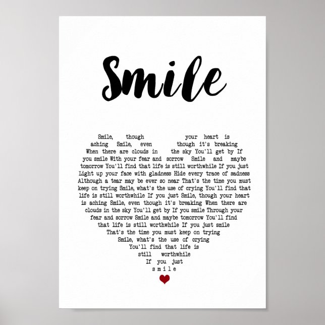 Poster Smile Heart Song Lyric Wall Art Imprimer (Devant)