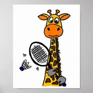 Poster Smilemoreteesa Funny Giraffe Jouer Badminton Car