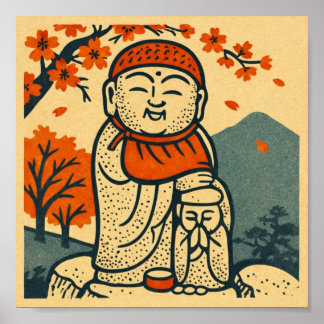 Poster Smiling Jizo Guardian – Japanese Folk Art