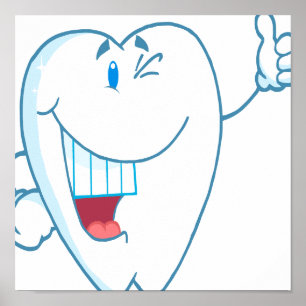 Poster Smiling Propre Tooth Cartoon Caractère Thumbs Up.a
