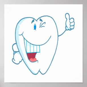 Poster Smiling Propre Tooth Cartoon Caractère Thumbs Up.a