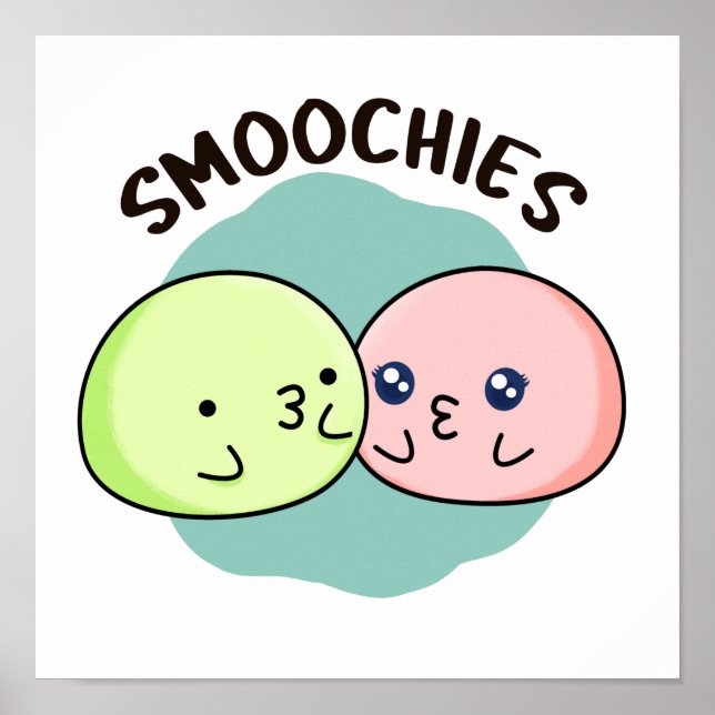 Poster Smoochies Drôle Baiser Mochi Pun (Devant)