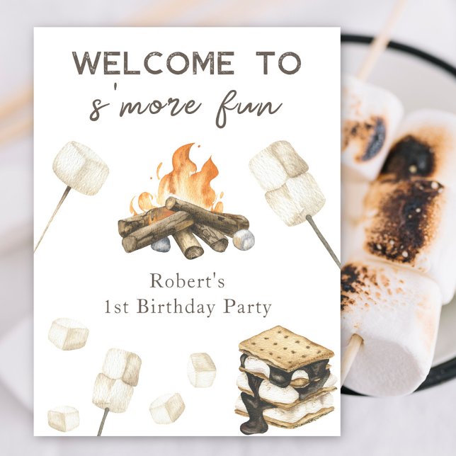Poster S'more fun 1ère fête d'anniversaire Bienvenue (Créateur téléchargé)