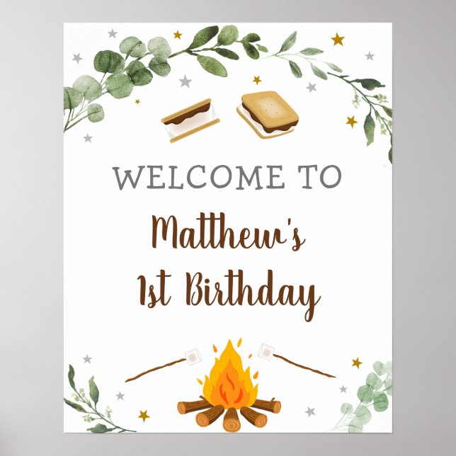 Poster S'mores Camping Campfire Verdure Anniversaire Bien (Devant)