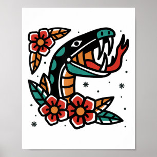 Poster Snake Old School American traditionnel Tattoo Flas