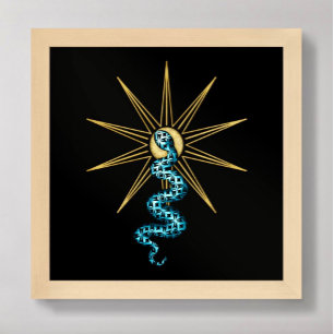 Poster Snake Spirituel mur art Stars or bleu noir