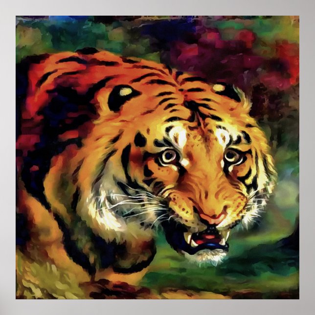 Poster Snarling Tiger Portrait Artistique (Devant)