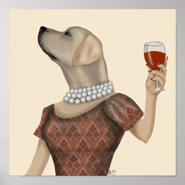 Poster Snob de vin du Labrador jaune (Devant)