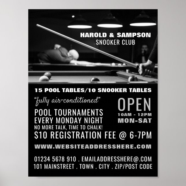 Poster Snooker Club Portrait, Piscine, Snooker Club Adver (Devant)