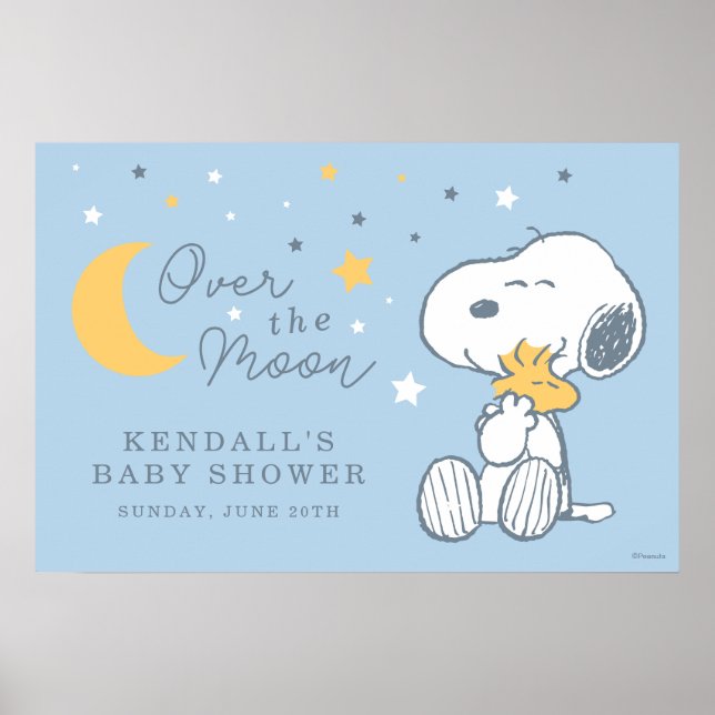 Poster Snoopy & Woodstock | Over the Moon Baby Shower Pos (Devant)