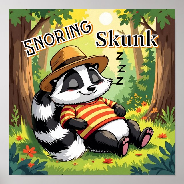 Poster Snording Skunk | Belle caricature de l'art de la p (Devant)