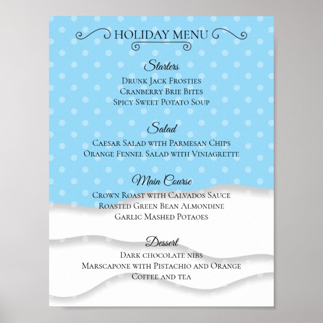 Poster Snow Christmas fête dîner menu de restauration (Devant)