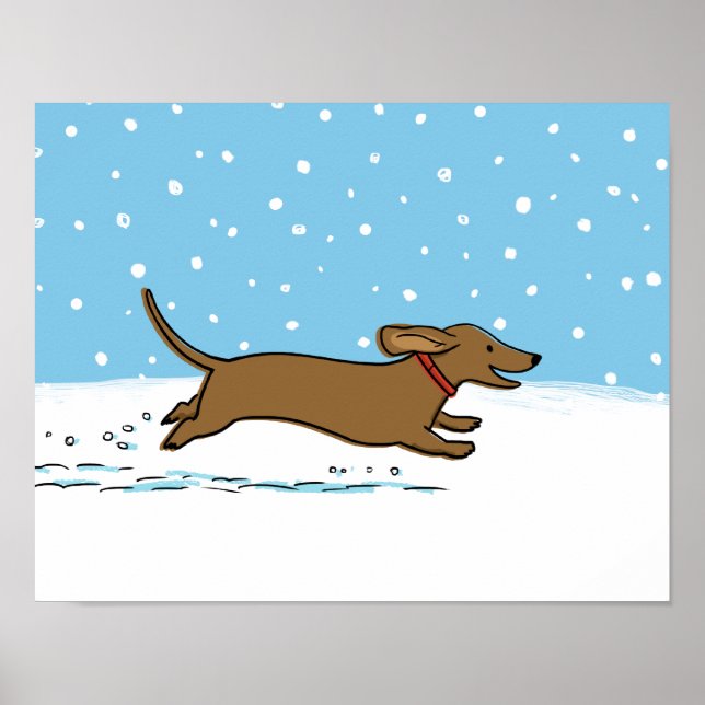 Poster Snow Dachshund - Joyeux hiver Wiener Dog vacances (Devant)