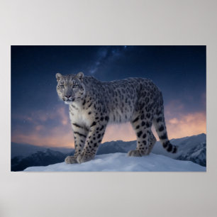 Poster Snow Leopard Wild Majestic Animal A Starry Galaxy