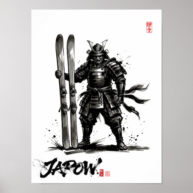Poster Snowboard Brush Art - Standing Samurai Ski (Devant)