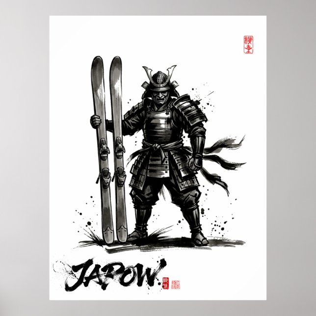 Poster Snowboard Brush Art - Standing Samurai Ski (Devant)