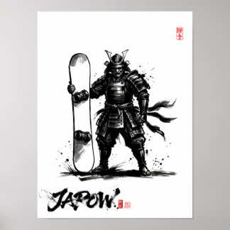 Poster Snowboard Brush Art - Standing Samurai Snowboard