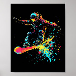Poster Snowboard Color Paint Splash Snowboarder Downhi
