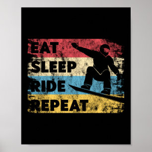 Poster Snowboard Eat Sleep Ride Répéter Vintage Retro