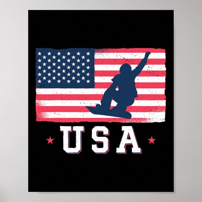 Poster Snowboard États-Unis Drapeau Snowboard Femmes Kid (Devant)